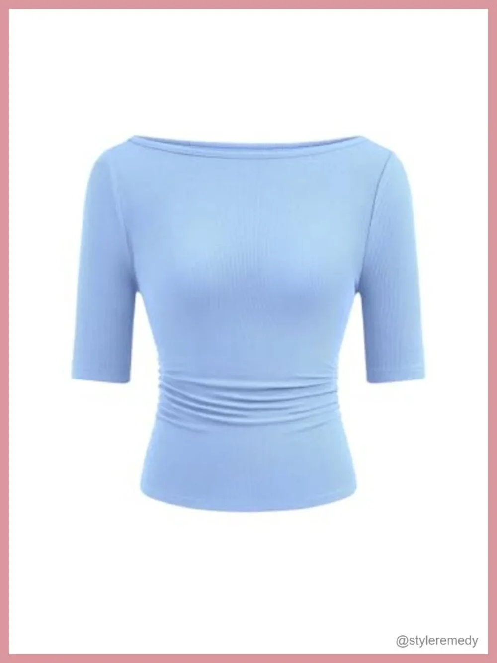 Short Sleeve Boat Neck Ribbed Knit Slim Fit T-Shirt Women's Basic Top